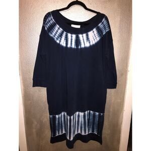 J JIll Pure Blue & White Tie Dye 3/4 Sleeve Sweatshirt Pocket Dress Medium